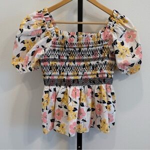 Kate Spade Lily Blooms Puff Sleeve Blouse Smocked Summer Vacation Resort Medium